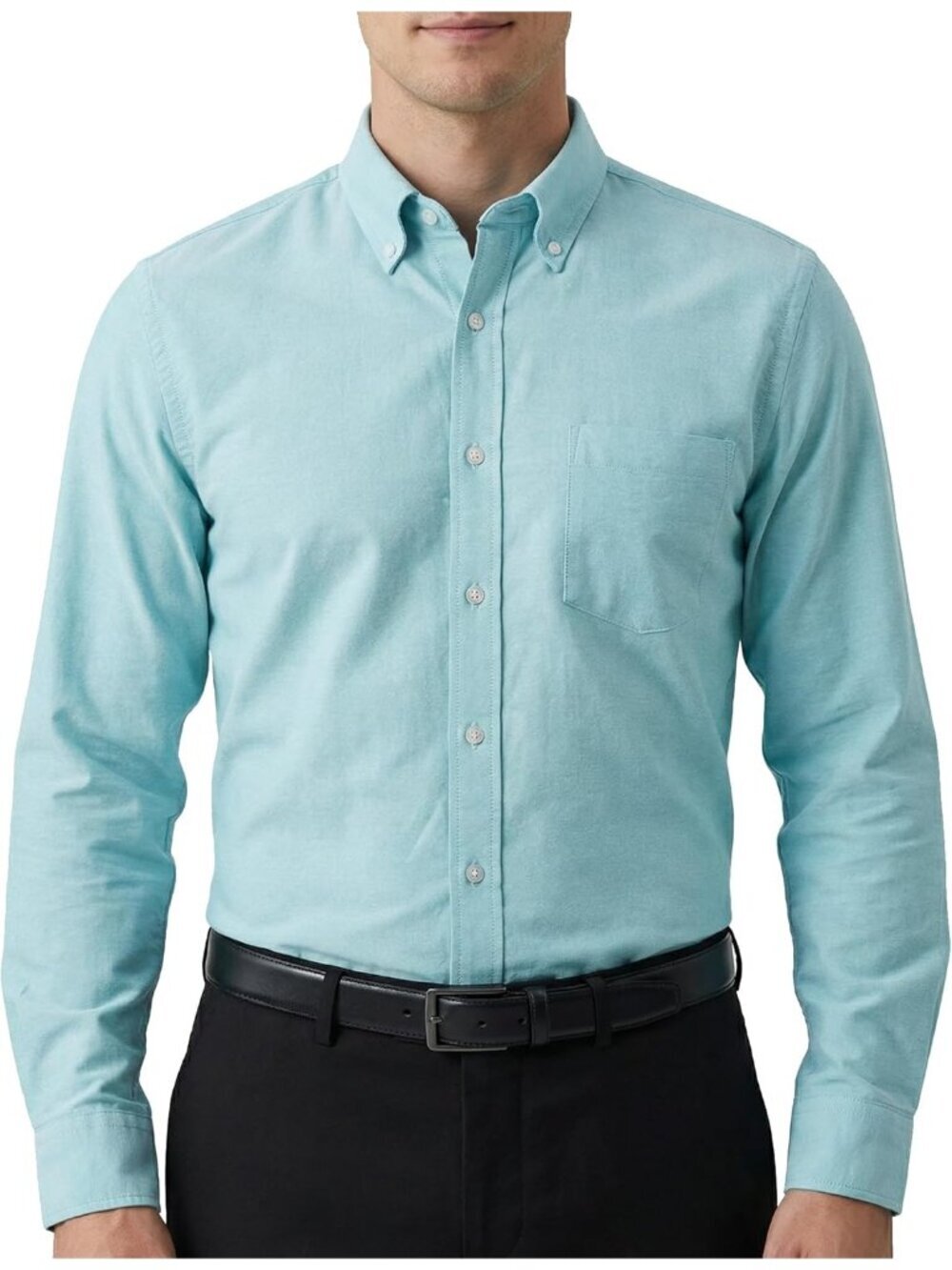 Men's Sea Green Long Sleeve Button Down Work Casual Dress Shirts With Pocket